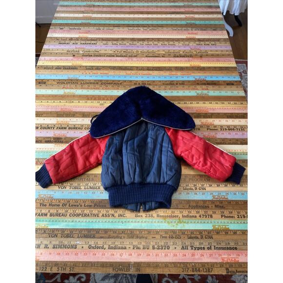 Vintage 1970s Toddler Jacket Size 2T 3T Small Bomber Zip Stripe Fur Hood Retro - Picture 7 of 16